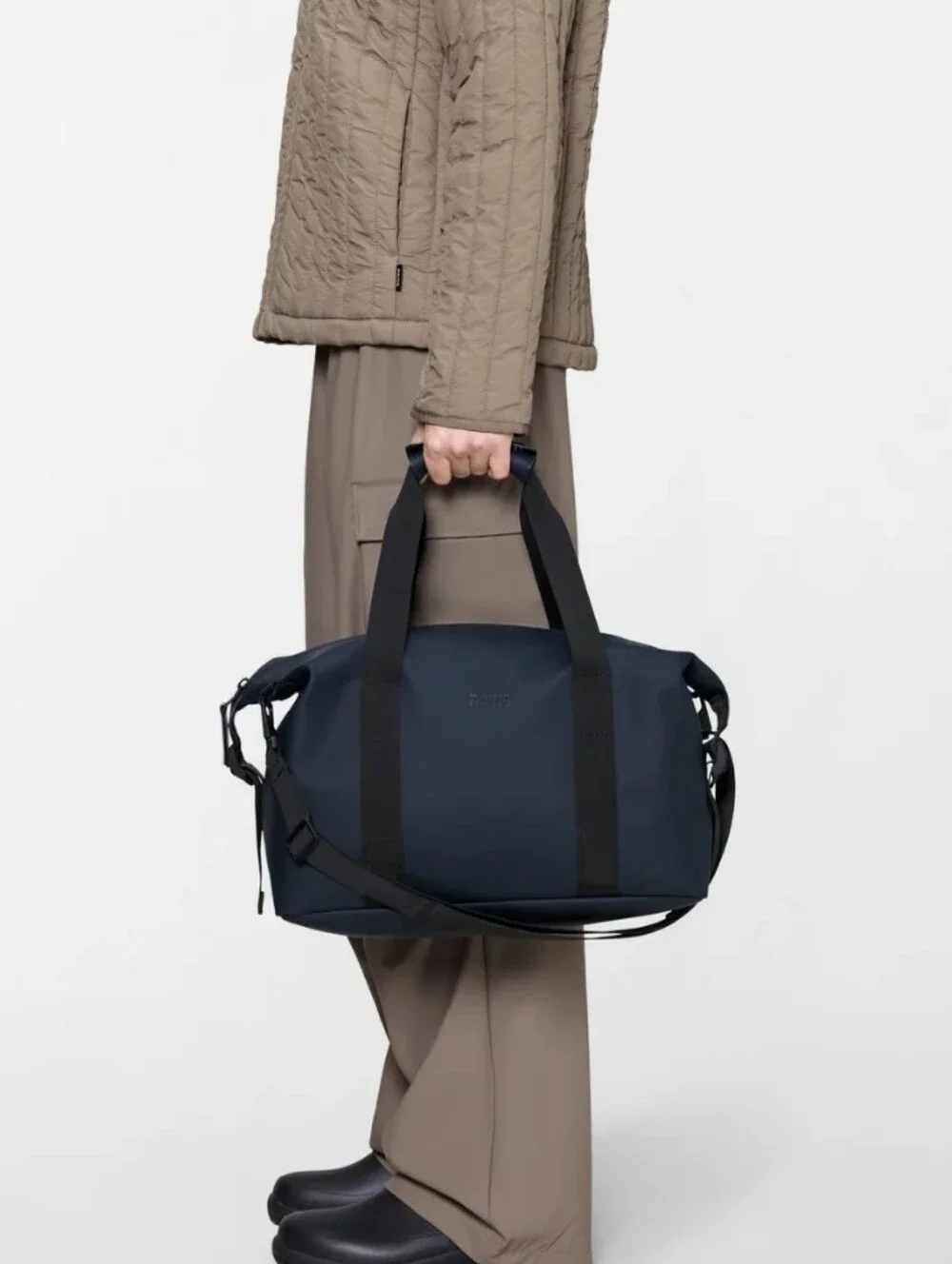 Rains Navy Small Unisex Waterproof Travel Duffel Bag with Black Straps